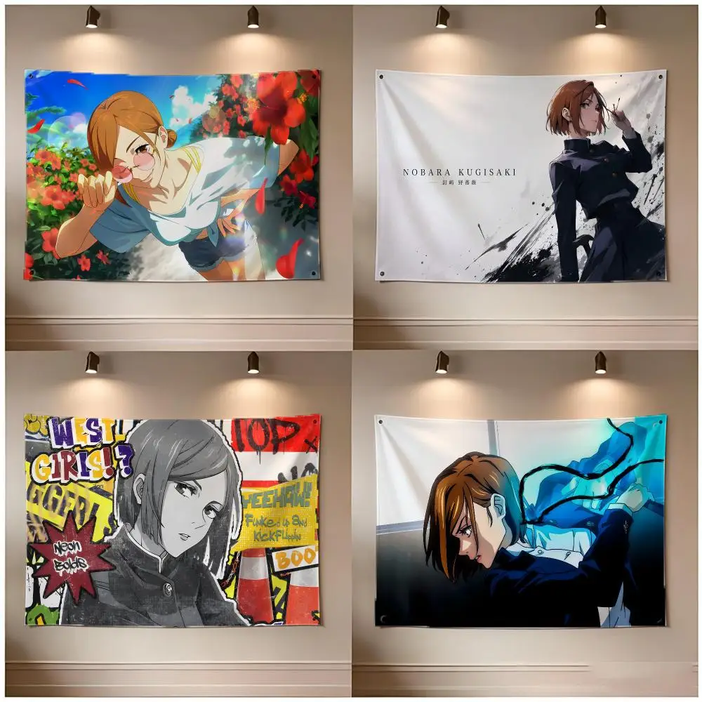 Anime Character Jujutsu Kaisen Nobara Kugisaki Flags Borderless Four Ring Ornament Indoor Outdoor Decoration Quick Hang Install