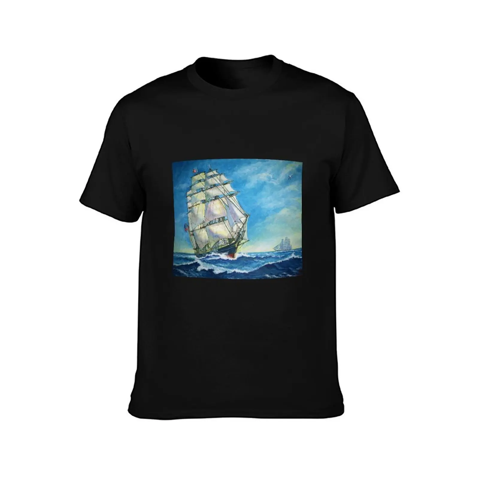 Clipper Ship Ocean Acrylic Painting T-Shirt Novelty Graphic Tee Shirt