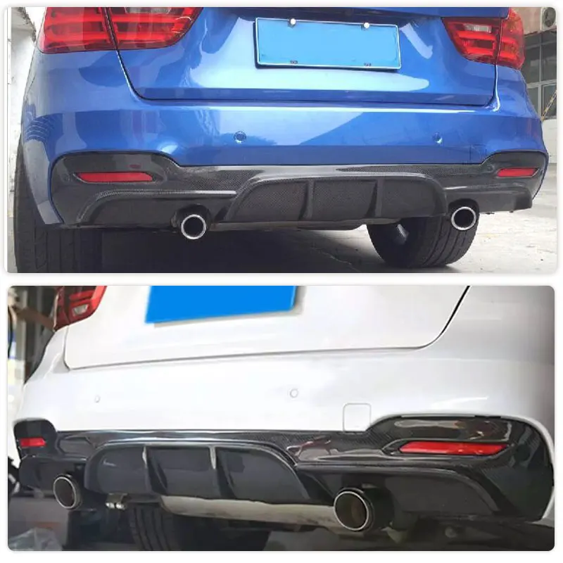 for BMW 3 Series F34 GT M Sport 4-Door 2014-2017 Carbon Fiber Car Rear Bumper Diffuser Lip Spoiler Dual Exhaust One Outlet