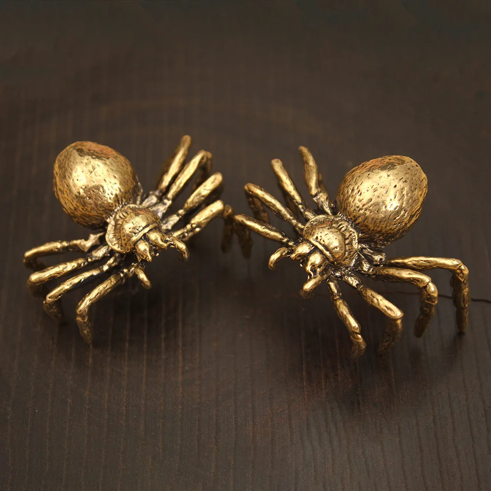 1 solid brass spider ornament, contented tabletop decoration, vintage brass personalized tea pet