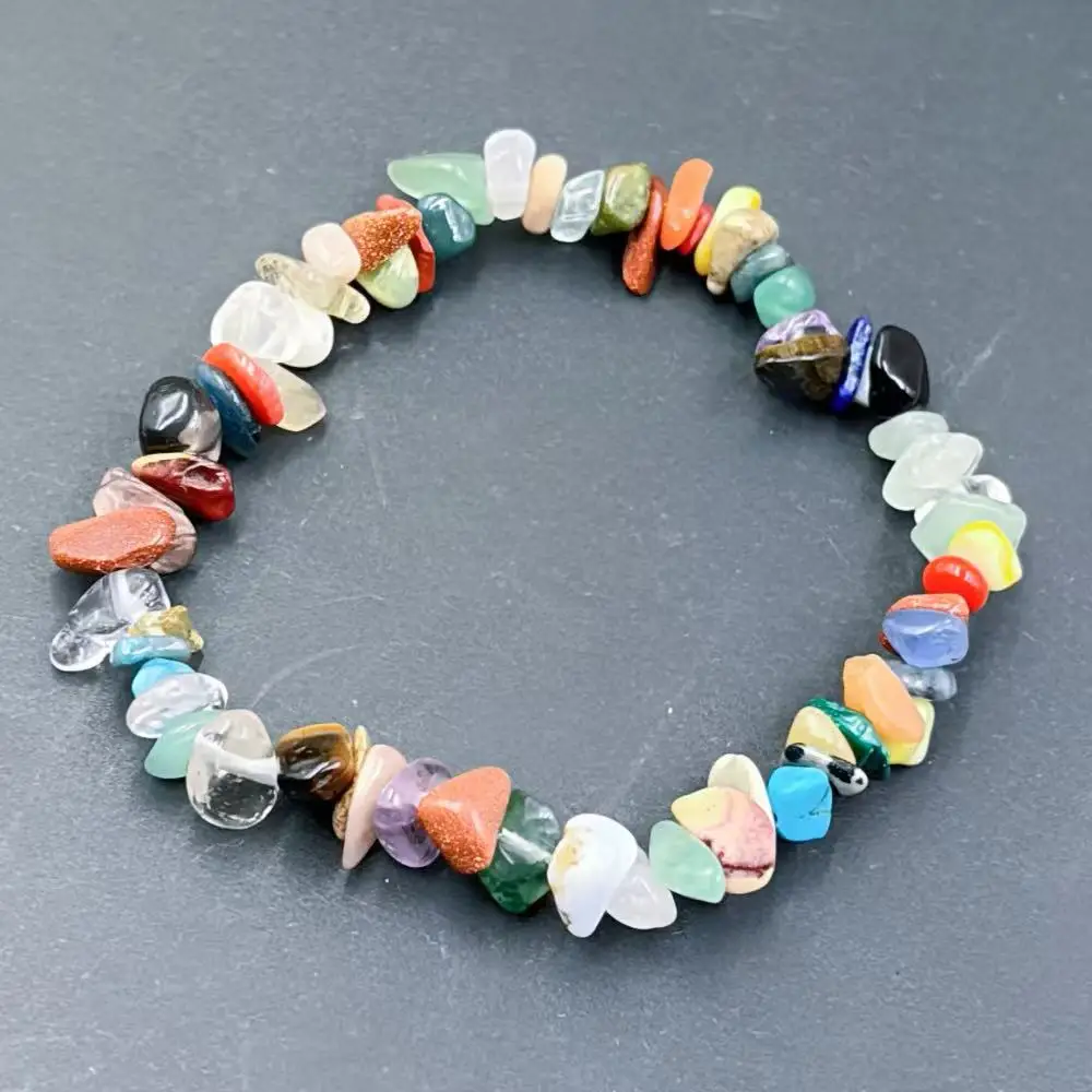 6-8mm Vintage Mixed Random Stone Natural Stone Chips Beads Yoga Balance Lucky Jewelry Elastic Bracelet 7-9inch