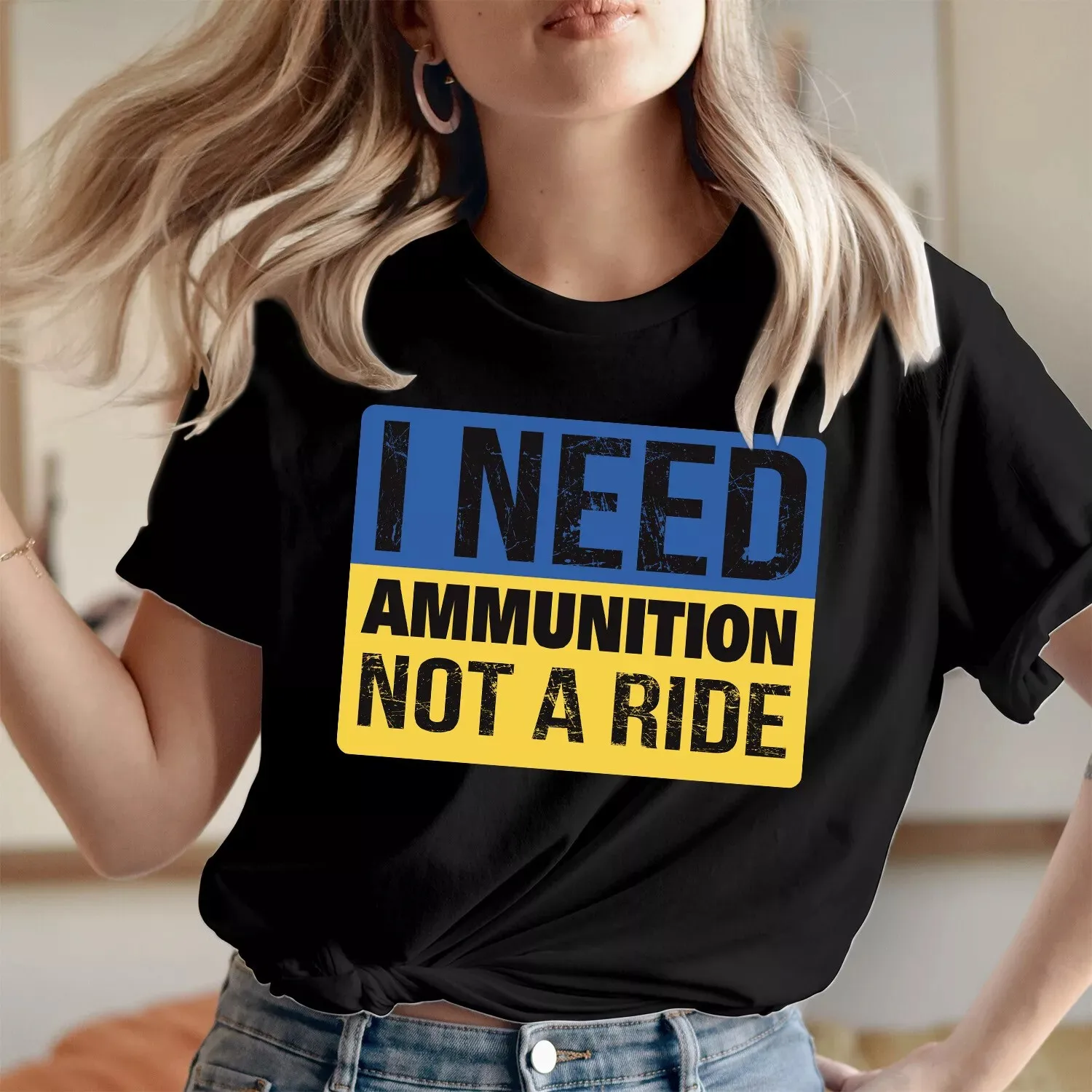 I STAND WITH UKRAINE T-SHIRT i need ammunition not a ride Zelensky tshirt  Casual loose and fashionable T-Shirt