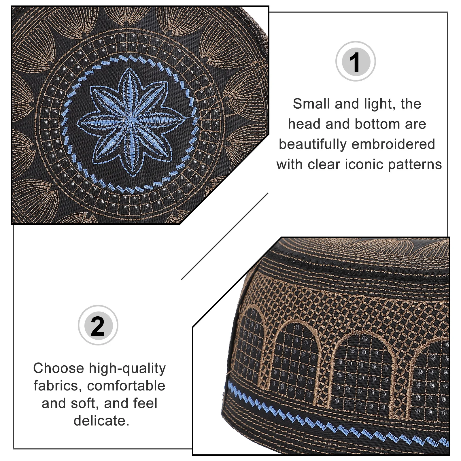 

Islamic Men's Hat Embroidered Worship Eid Prayer Muslim Delicate Male Tape Cotton for