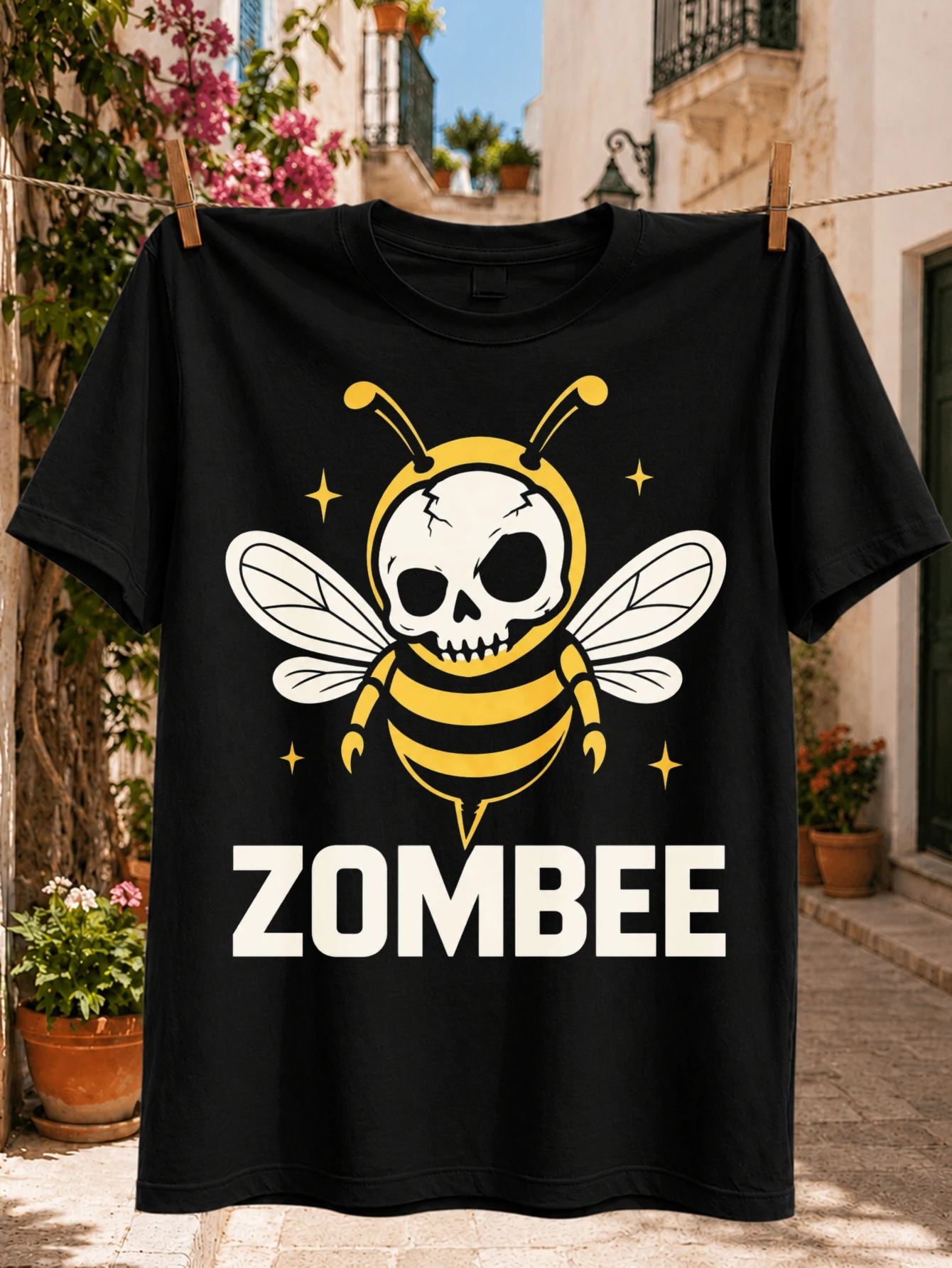 Zombee Bumblebee with Simple Yellow Cartoon Insect Wings Sparkle Accents and Bold Block Text Unisex  Unisex All T-Shirt