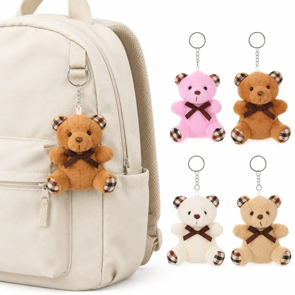 Fashion 9cm Teddy Bear Keychain Bowknot Soft Bear Keyring Bow Tie Stuffed Bear Bag Pendant Wedding Party