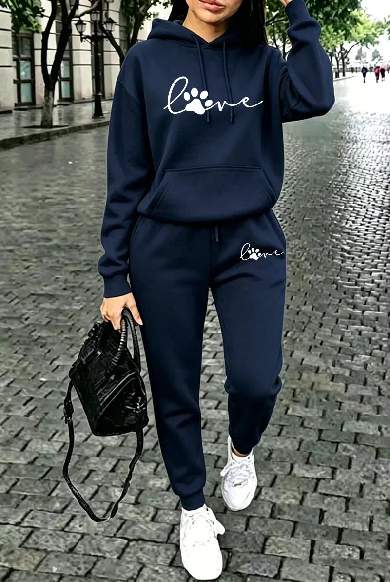 2026 New in Womens Outfits Print Casual Hooded Sweatshirts Outdoors Sports Jogging Clothing Fall Winter Single Item Hoodie Pants