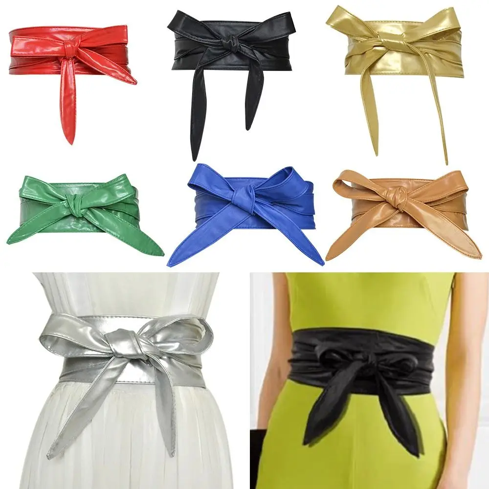 المرأة بسيطة التفاف Bowknot مشد حزام واسعة الخصر الفرقة Bowknot حزام جلد السيدات فستان Cummerbands