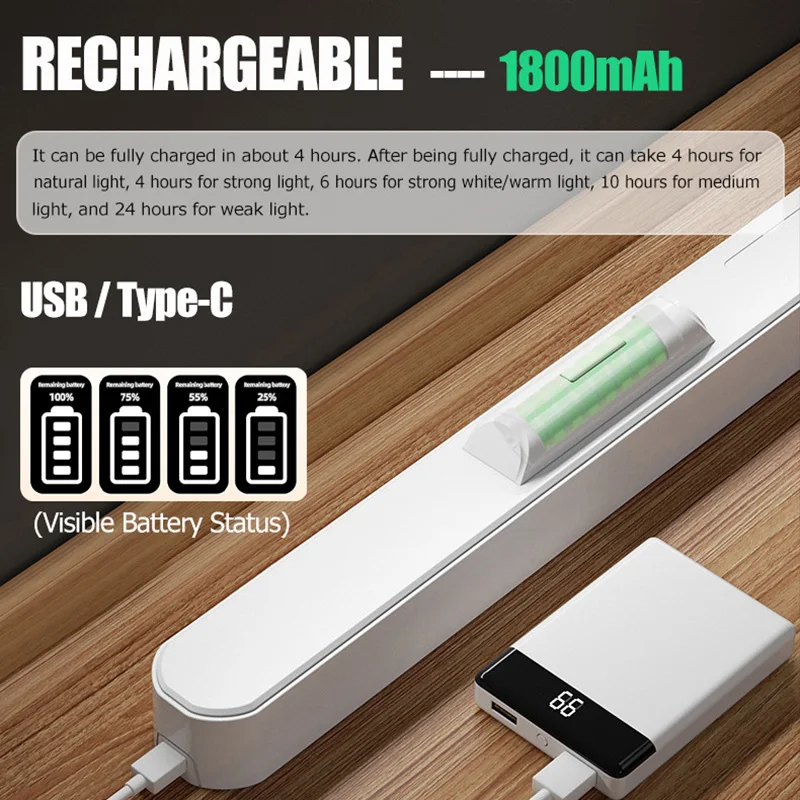 Lampe de bureau magnétique pour soins des yeux, Rechargeable par USB, veilleuse LED, affichage de l'état et du temps de la batterie, lampe de lecture pour la cuisine