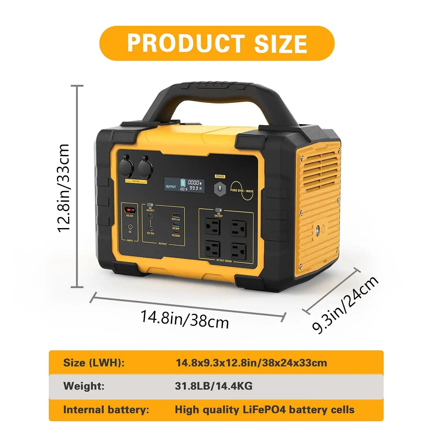 1000W Portable Power Station 1024Wh LiFePO4, (2000W Peak) Backup Battery, Solar Generator for Home Emergency Camping, Customized