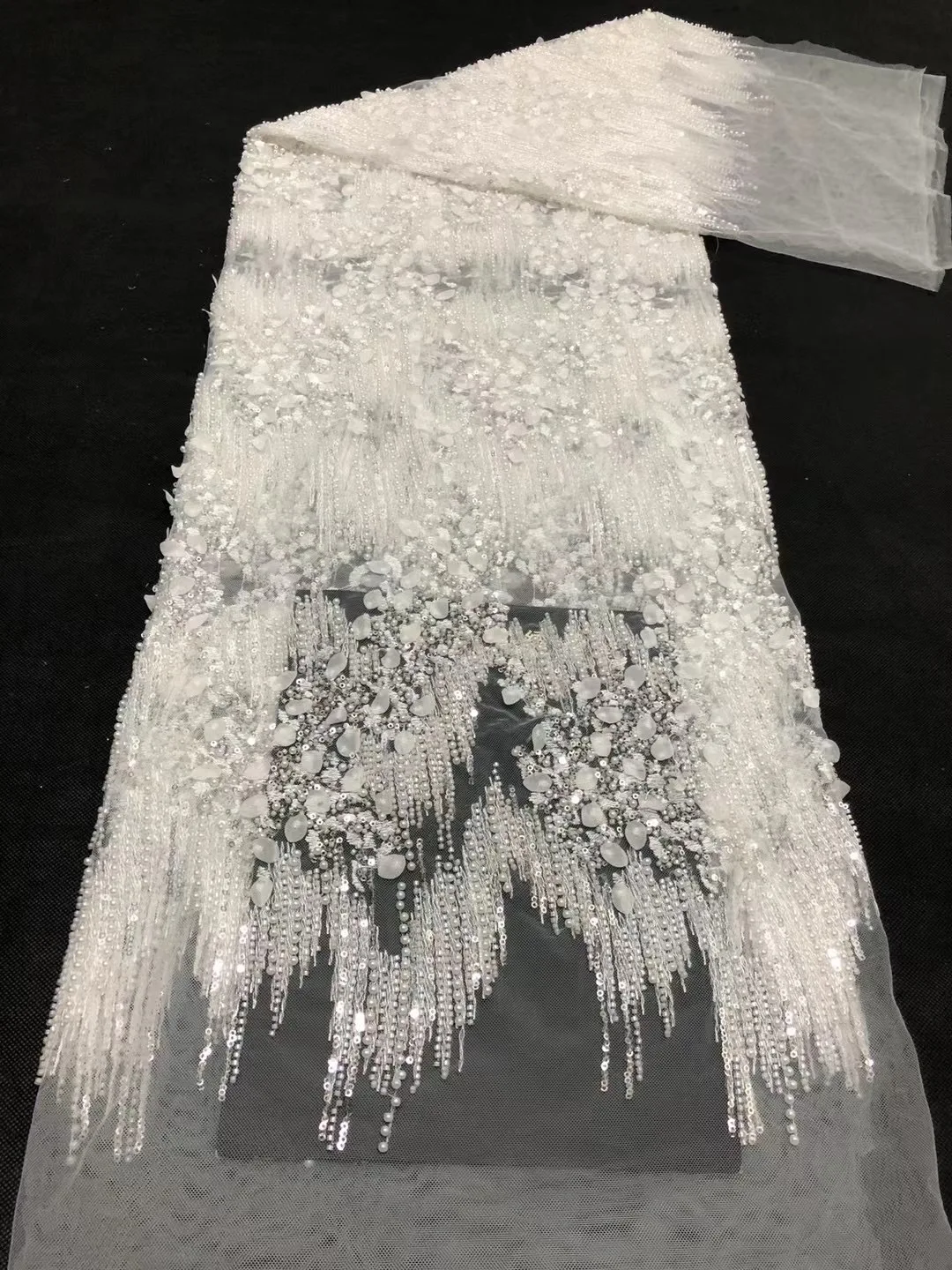 Nigerian Full Handmade Sequins Creative Flowers Pattern Tulle Lace Top Sale African Net Lace Fabric For 5yards Wedding Dresses