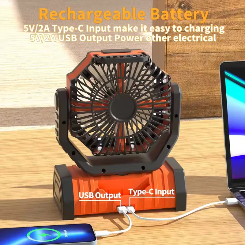 20000mAh High-Capacity Battery LED Light Camping Fan Movable Wireless Air Circulators Outdoor Ventilador with Hook image 2