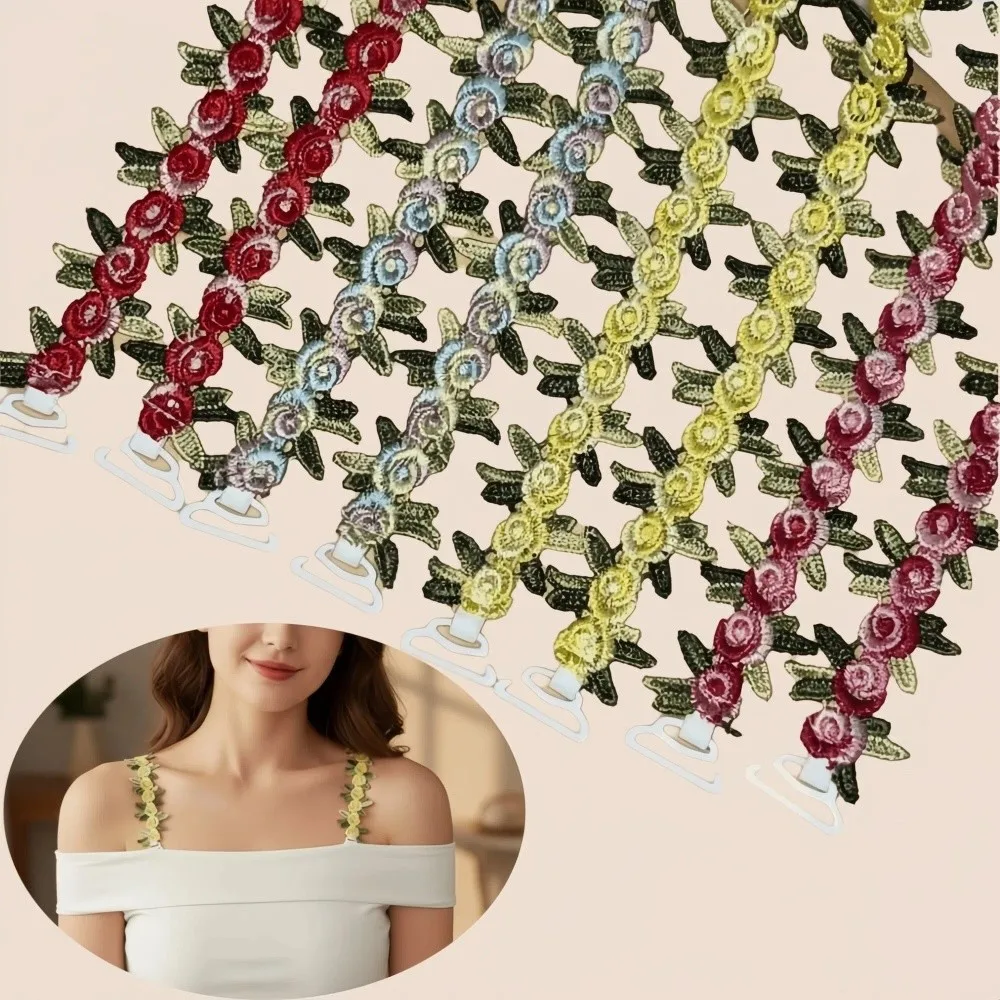 

Decorative Lace Floral Bra Straps Removable Anti-slip Floral Shoulder Belts Adjustable Elastic Bra Straps Replacement Women
