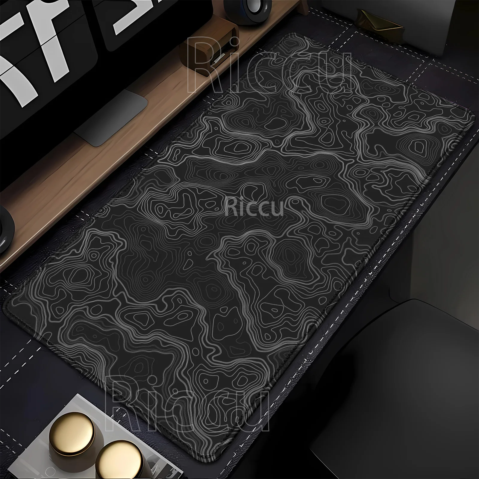 

black and white Strata Liquid fluid‌ Gaming Mouse Pad Large spiral Mousepad overlock Rubber Keyboard HD Printing 40x90cm DeskMat