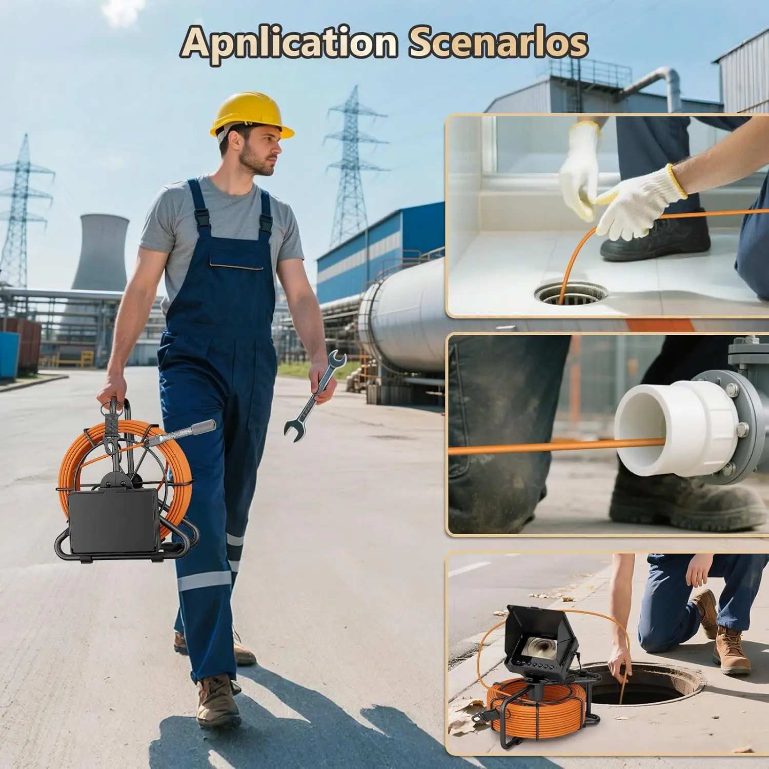 Rioolinspectiecamera 4,3 inch DVR AHD 1080P Rioolbuiscamera Borescope camera met 8500mAh Batterij 16GB TF-kaart 10/20/30M