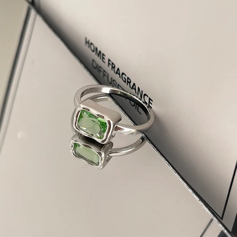 925 Sterling Silve Green Crystal Geometry Ring Square Retro Sweet Jewelry Birthday Gift Dropshipping