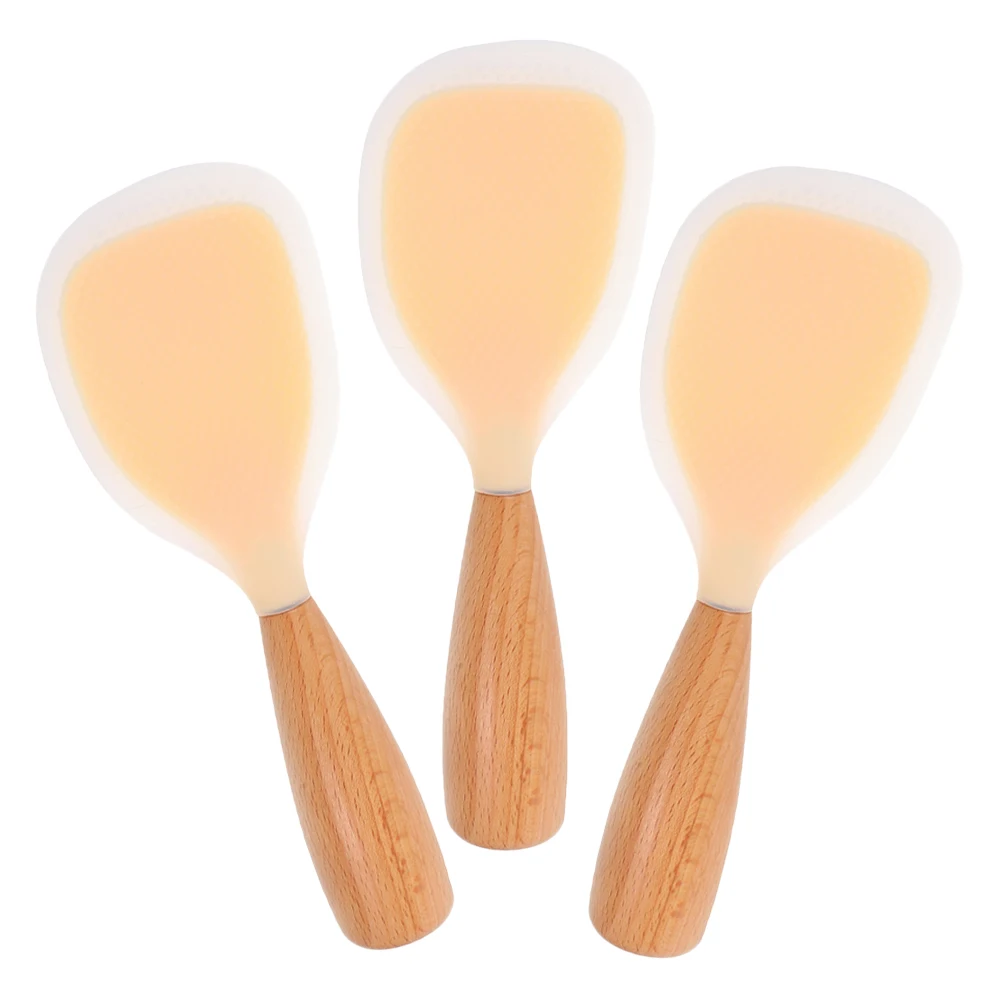 

3 шт., удобная ручка, антипригарное силиконовое весло для риса с деревянной ручкой, стоячая конструкция для эффективной сервировки, лопаточка для риса