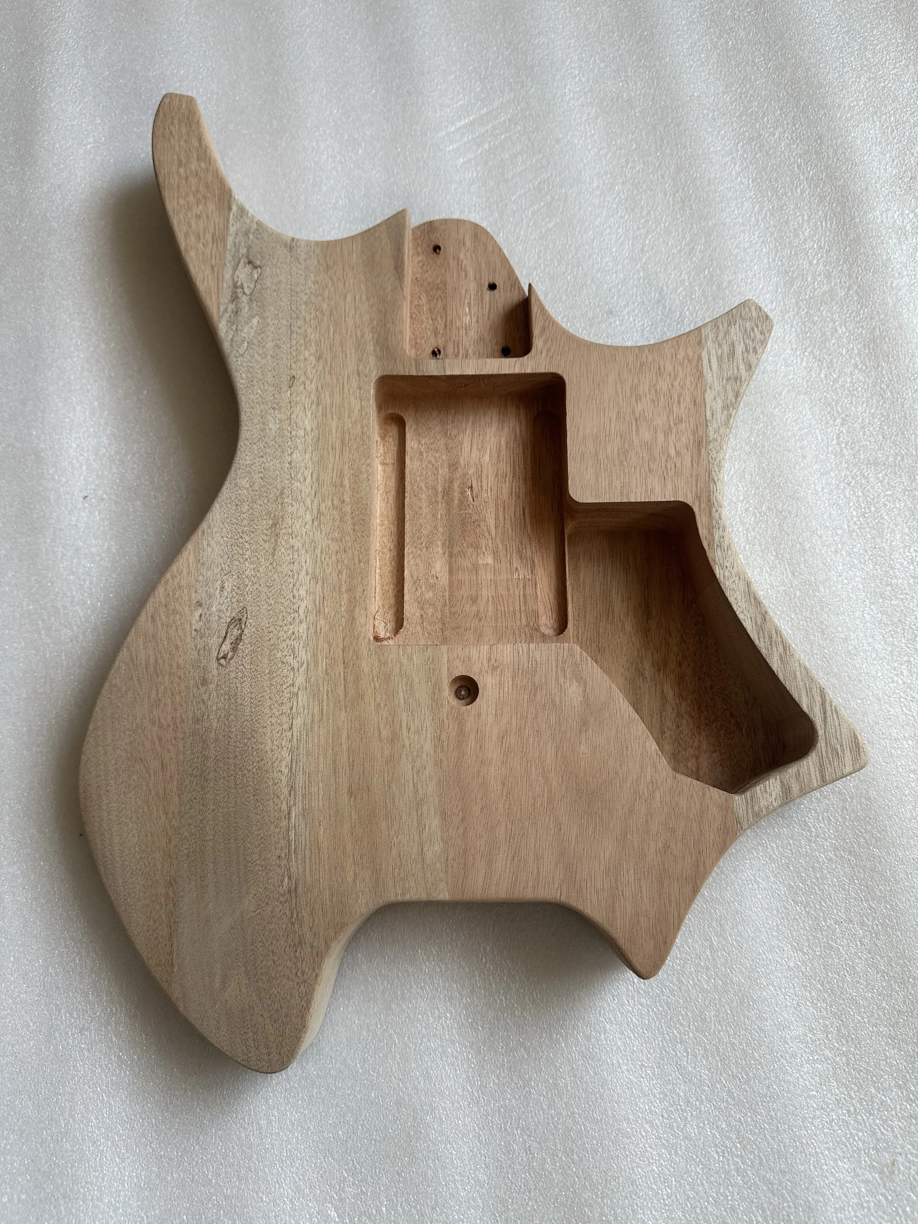 Customized Headless Electric Guitar Body Special Shape, Unfinished Mahogany Wood, 6 String DIY Floyd, 5.7cm Pocket