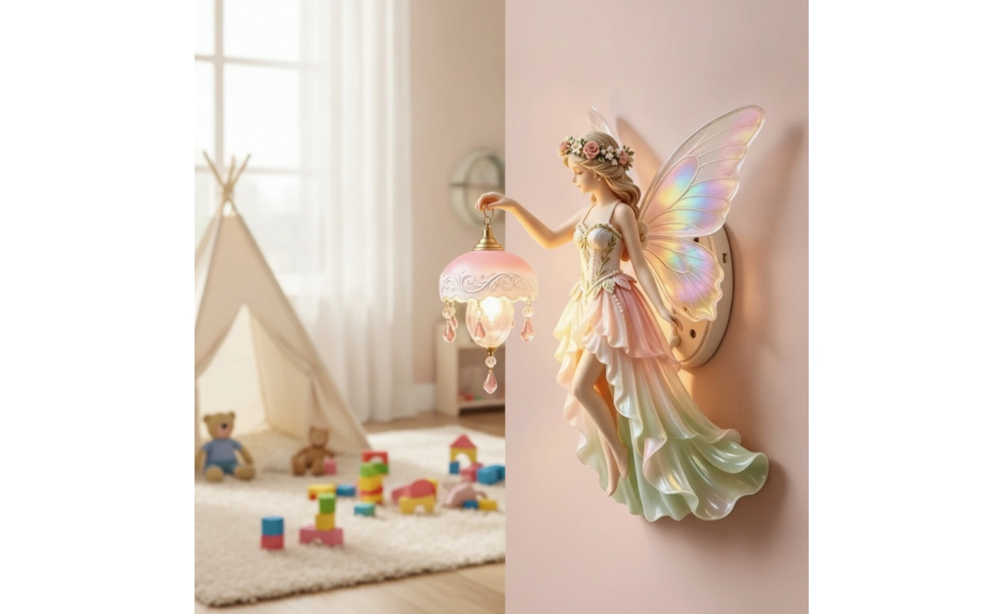 Fairy Wall Sconce Decorative Fairy Wall Lamp Sculpted Ornate for Girls, Bedroom, Nursery