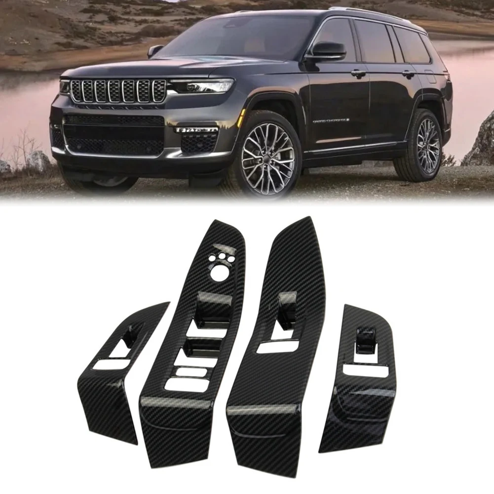 Car Carbon Fiber Window Glass Lift Button Switch Cover Trim Door Armrest Panel for Jeep Grand Cherokee 2021