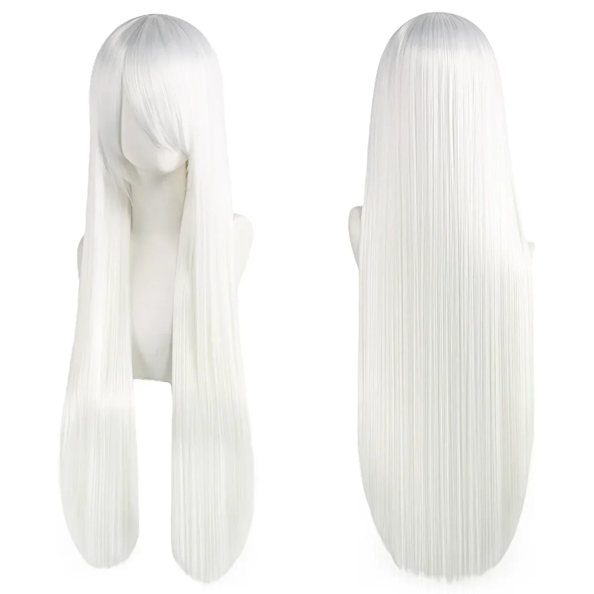 80 cm Długa Prosta Syntetyczna Peruka Cosplay z Grzywką Biała Zielona Srebrna Różowa Odporna na Ciepło Lolita Anime Kostium na Halloween — 2