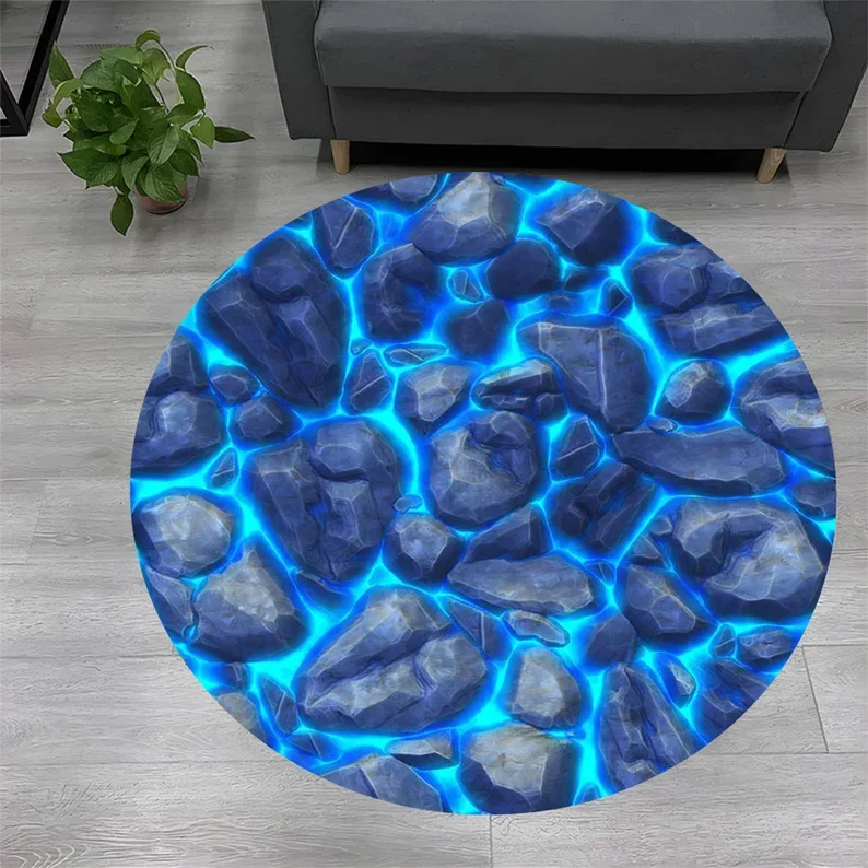 Eye‑Catching Volcanic Lava Crack Magma Print Round Floor Mat, Glowing Cracked Rock‑Inspired Art Rug, Non‑Slip for Stylish Home