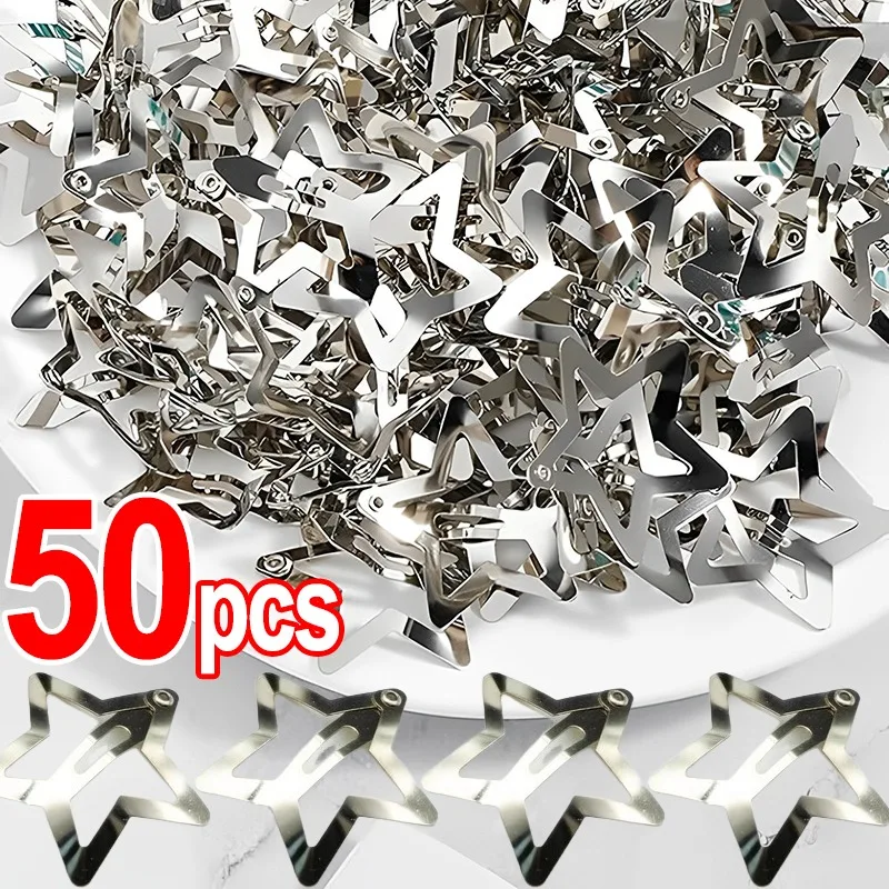 2/50Pcs Y2K Silver Star Hair Clips for Girls Filigree Star Metal Snap Clip Hairpins Barrettes Hair Jewelry Nickle Free Bobby Pin