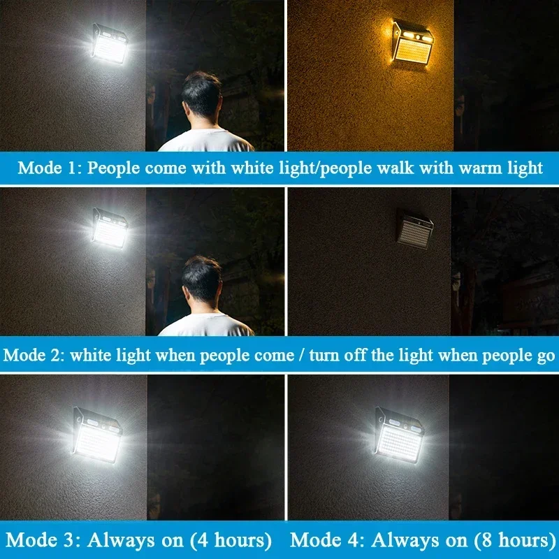 Lámpara Solar de acero inoxidable con Sensor de 4 modos, iluminación de pared para puerta exterior para el hogar, lámpara Led impermeable para jardín