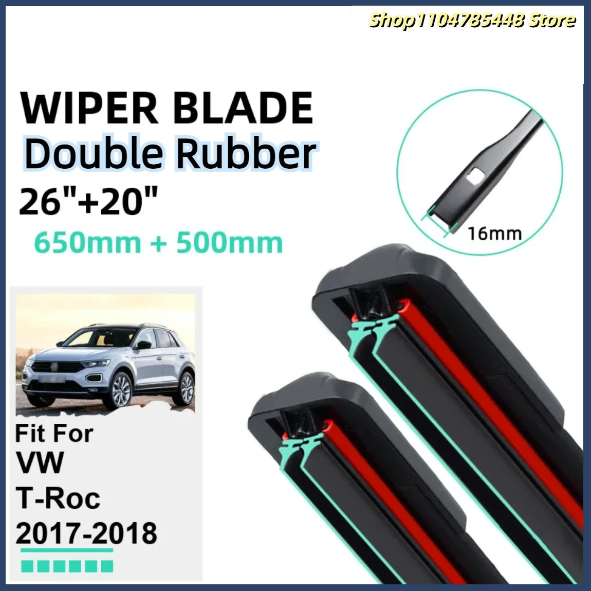 

Double Rubber Car Wiper Blades for VW T-Roc 2017-2023 Front Windscreen Windshield Wipers Rubber Car Accessories 2017 2018