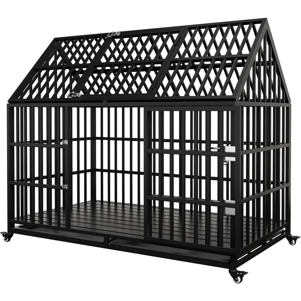 

Duty Dog Crate Large Dog cage Strong Metal Dog Kennels and Crates for Large Dogs Top Open with 2 Doors 4 Lockable Wheels