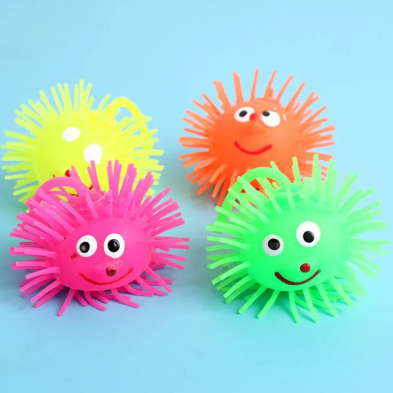 2024 Kids Elastic Glow Vent Ball Hair Hedgehog Ball Children Soft Rubber Toys Cartoon LED Light Up Flash Ball Fidget Toy