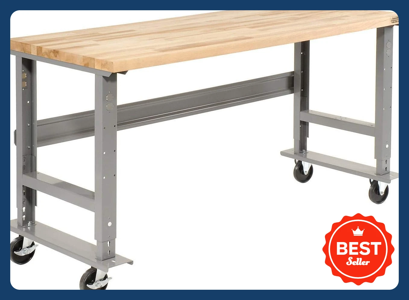[Helong Store]Global Industrial Mobile Adjustable Height C-Channel Leg Workbench, Maple Butcher Block Square Edge, 48"Wx30"D, Gr
