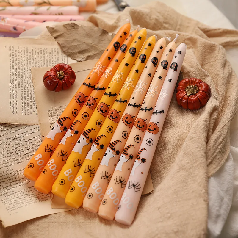 2pc per box, 25cm long stick printed paraffin smokeless candles, creative decorative gifts for festivals, European-style candles