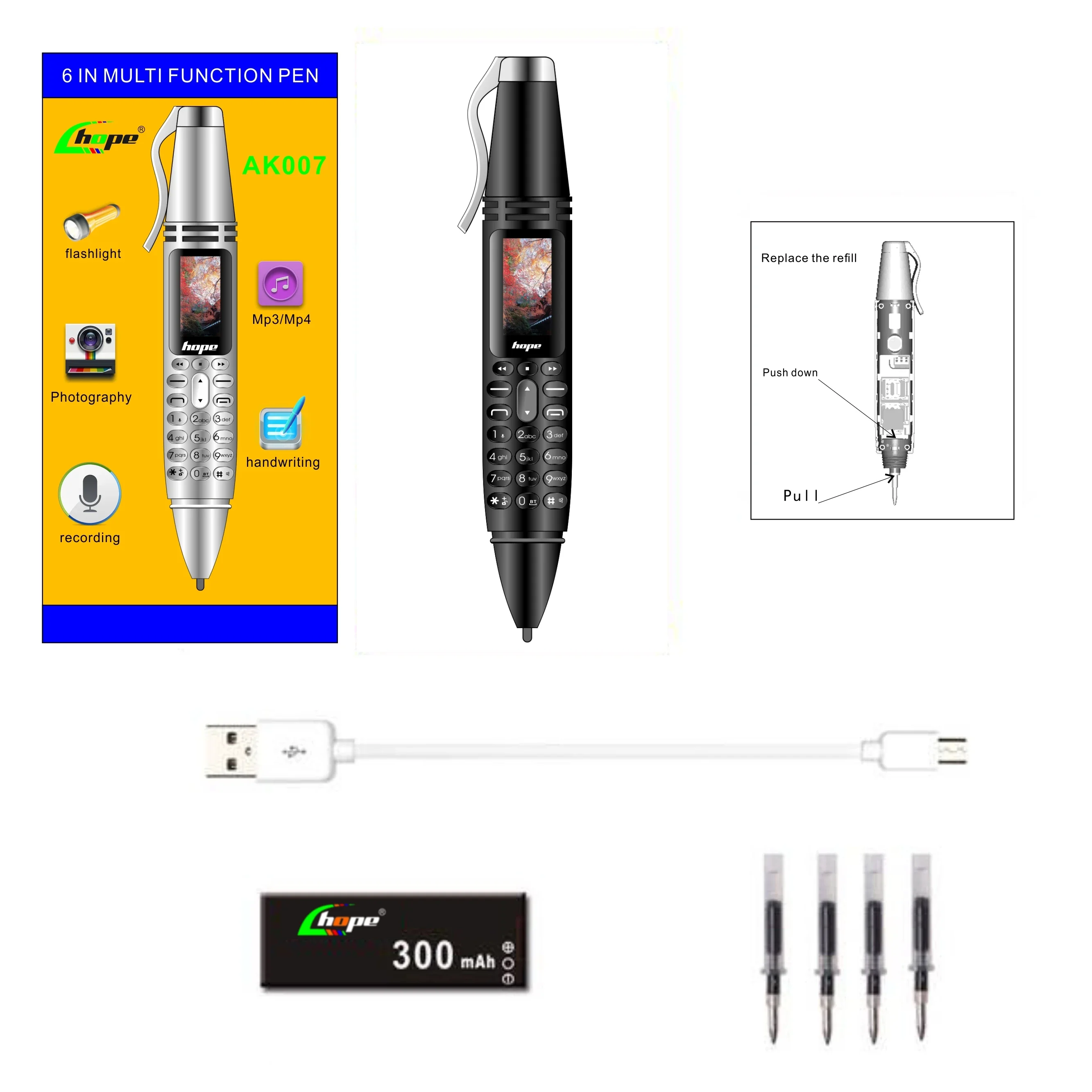 UNIWA AK007 2G GSM Mini telefon w kształcie pióra 0,96 "podwójne SIM telefon komórkowy Dialer magiczny głos MP3 FM dyktafon telefon komórkowy na sprzedaż