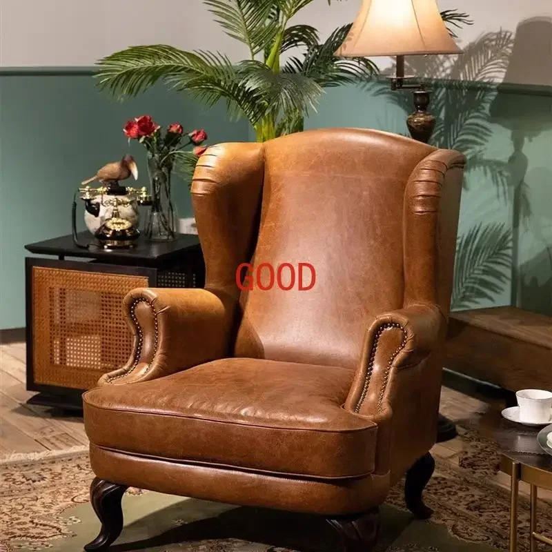 

Medieval Classic American Country Oil Wax Leather Tiger Chair Single Sofa Chair