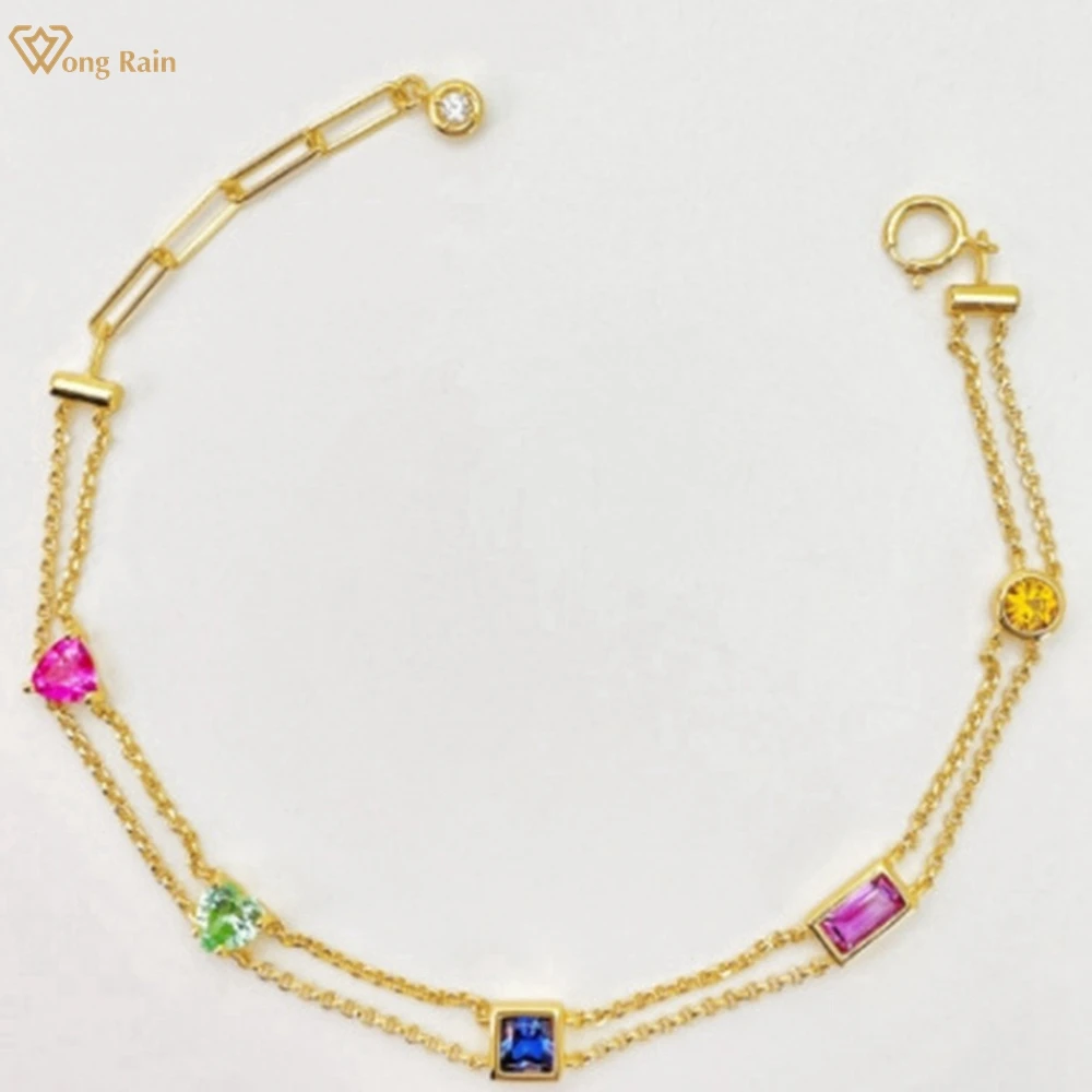 

Wong Rain Sparkling Solid 925 Sterling Silver Sapphire Irregular Colorful Gemstone Bracelets Bangle Fine Jewelry for Women Gifts