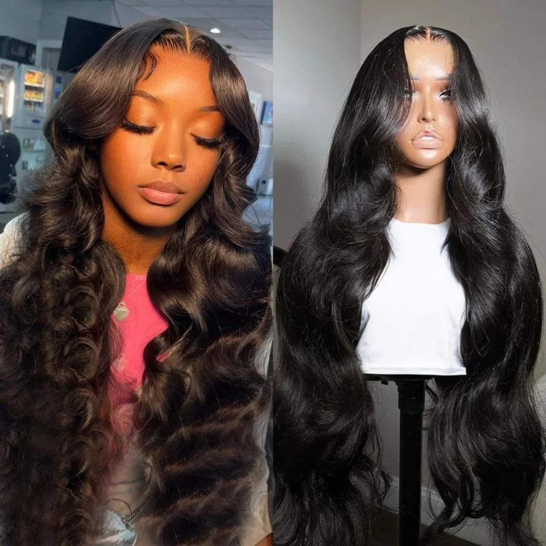 

36 Inch Body Wave 13×4 Lace Front Human Hair Wigs Transparent 220Density Natural Color Pre Plcked Lace Frontal Wig For Women 1B