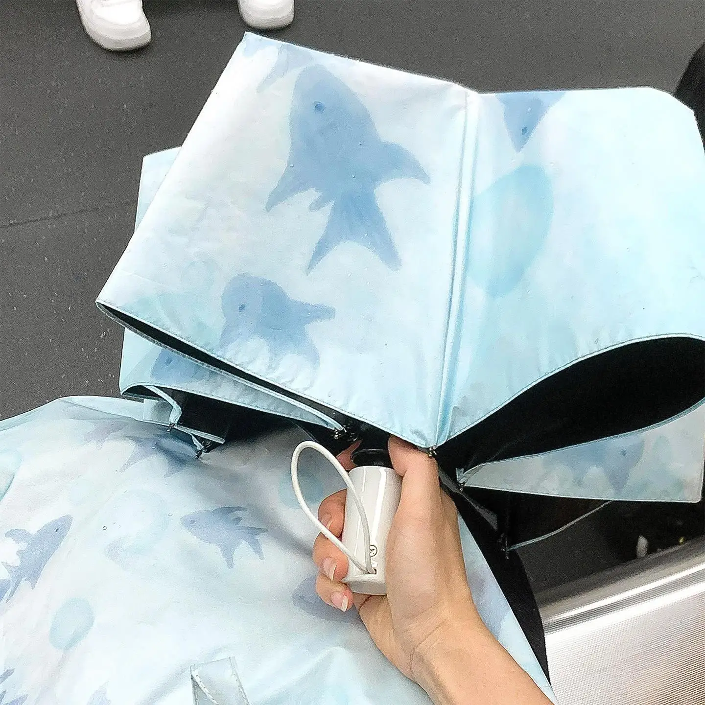 

Thickened Automatic Umbrella for Women Portable Student Sun Protection Small And Compact Oxygen Little Fish Clear And Rain Um...