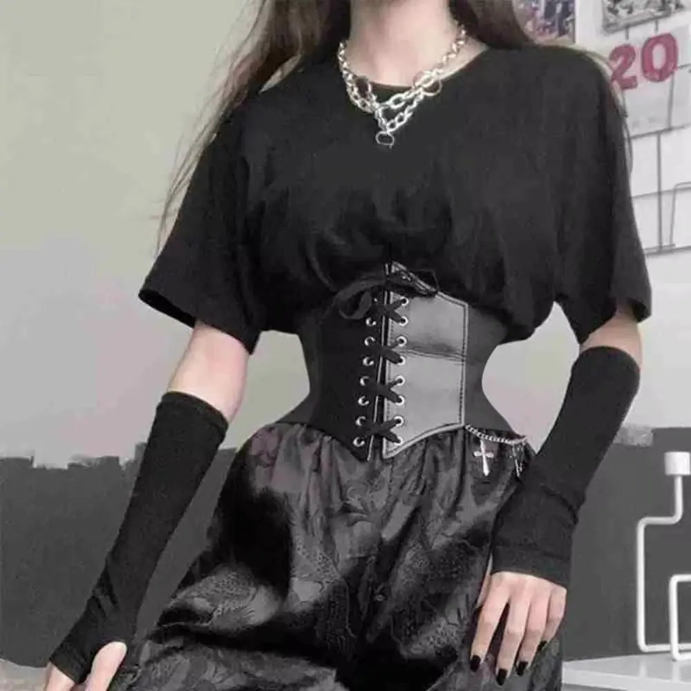 New Punk Slimming Body Belts PU Leather High Elasticity Waist Cincher External Wear Skirt Belt