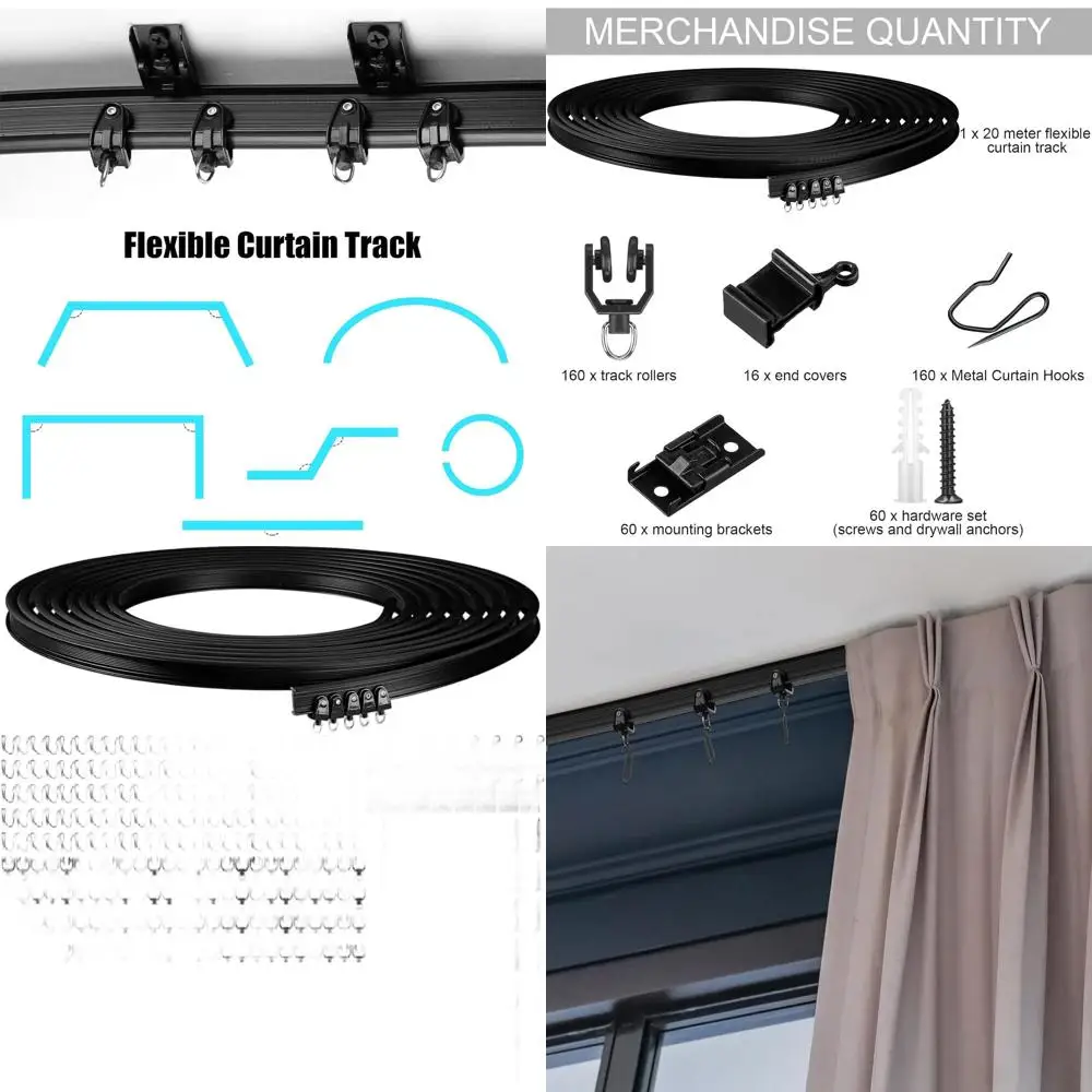 

Flexible 20 Meter Black Ceiling-Mounted Curved Track for Curtains and Room Dividers
