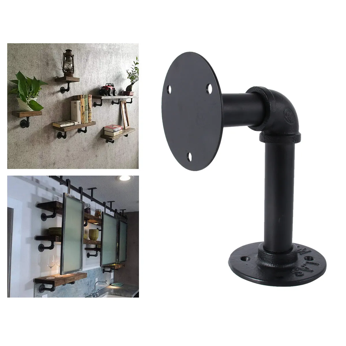 

2Pcs Heavy-Duty Industrial Iron Pipe Shelf Bracket Thickened Steel Wall Mounted Floating Shelf Support for Bookshelf Garden