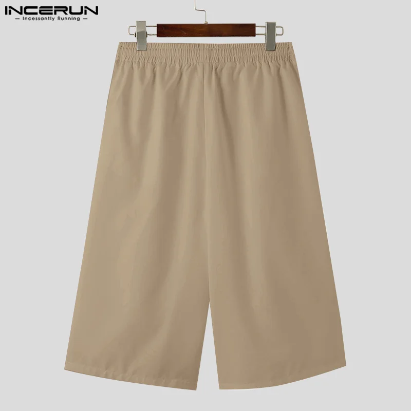 INCERUN 2024 Men\'s Shorts Solid Color Loose Drawstring Korean Style Fashion Casual Men Bottoms Streetwear Leisure Shorts S-5XL