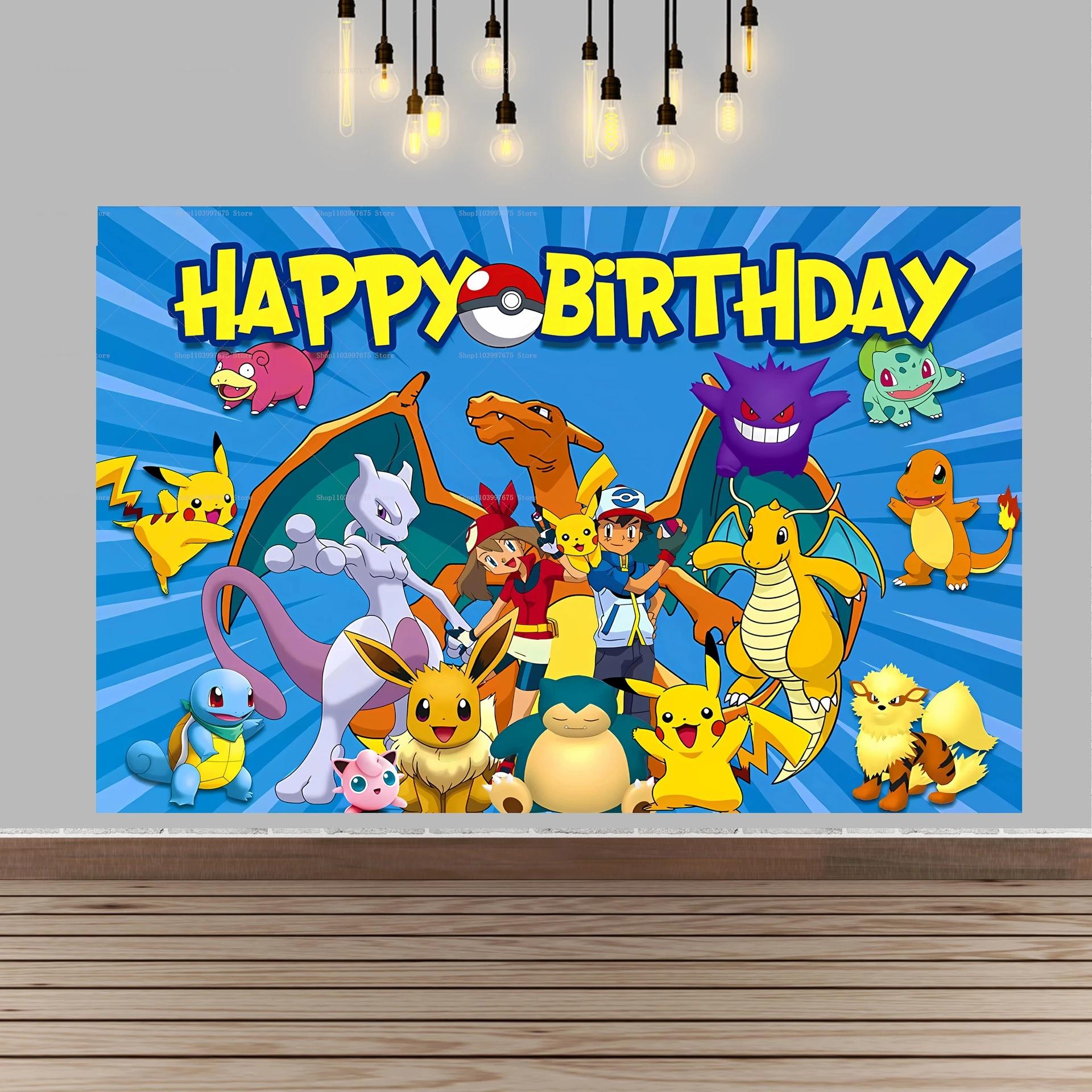 Pokemon Pikachu Birthday Party Backdrop Cartoon Baby Shower Background Photography Wall Photo Studio Banner Decor For Boy Gift