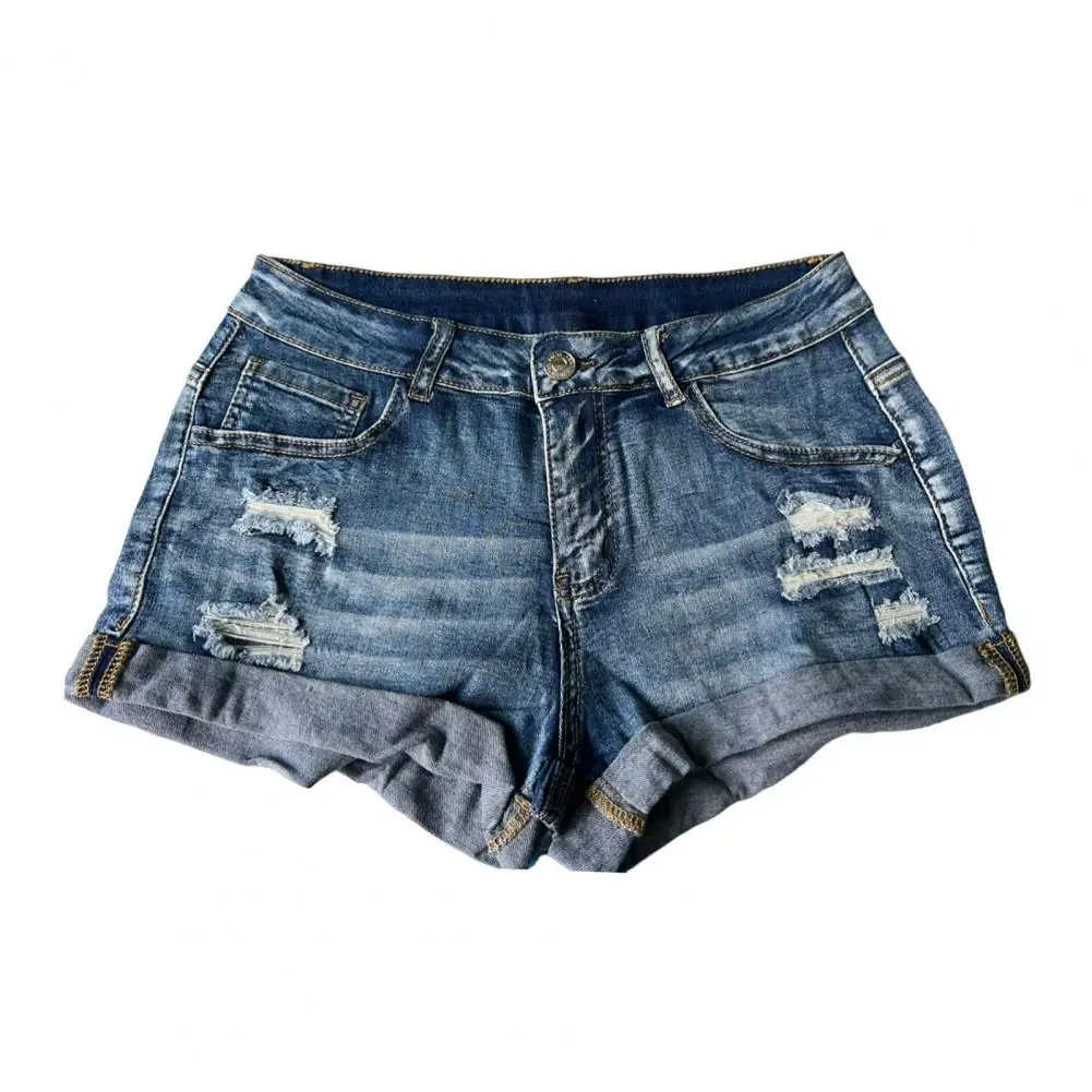 Women's Low Rise Elastic Tight Curled Denim Shorts Summer New Hot Girl Street Casual Hip Wrap Sexy Mini Shorts Female