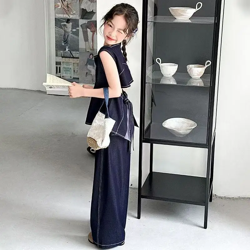 

Spring Autumn Denim For Girl And Boys' Set 2025 New Korean Version Jacket Fashion Jeans Handsome Two-Piece Set