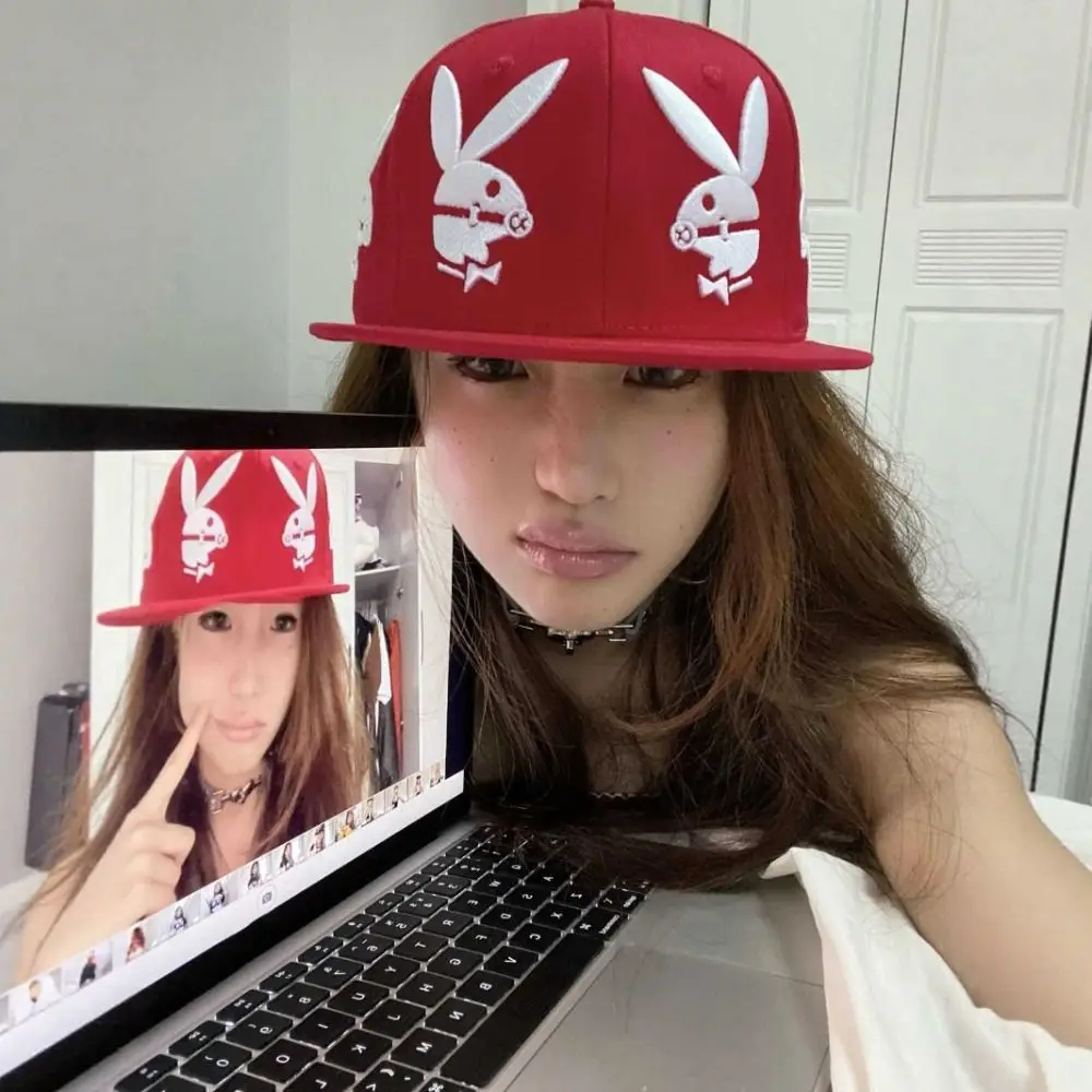 

Sweet Cool Korean Style Embroidery Rabbit Baseball Cap Bunny Spicy Girls Hip-hop Baseball Hat Cotton Sunscreen Peaked Hat Girl