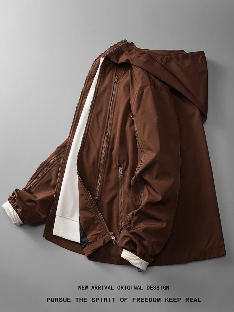 

Retro American Sle Men's Outdoor Climbing Jaet Spring Autumn New Sle Waterproof Windproof Workwear Coat Zipper Decorated