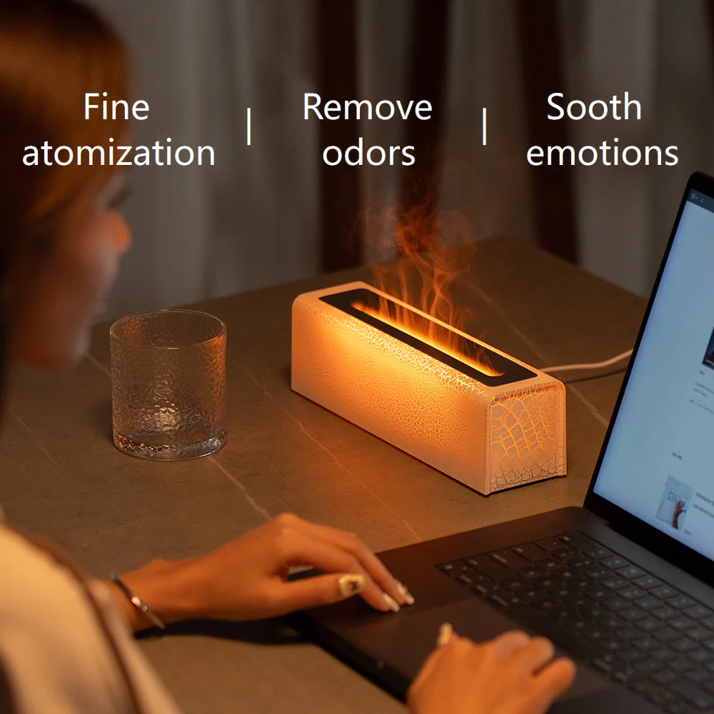 150ml Simulated Flame Essential Oil Diffuser 7‑Color LED Light Timer Waterless Protect Home Humidifier