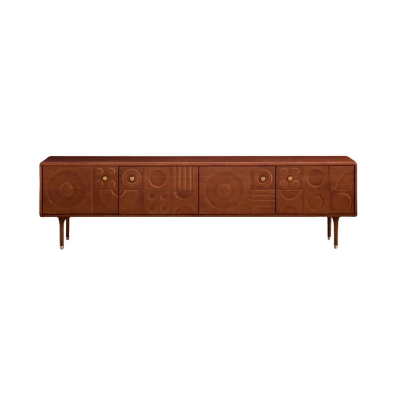 

@#French Mid-Century Retro TV Cabinet for Living Room Solid Wood High-Leg with Creative Storage Design