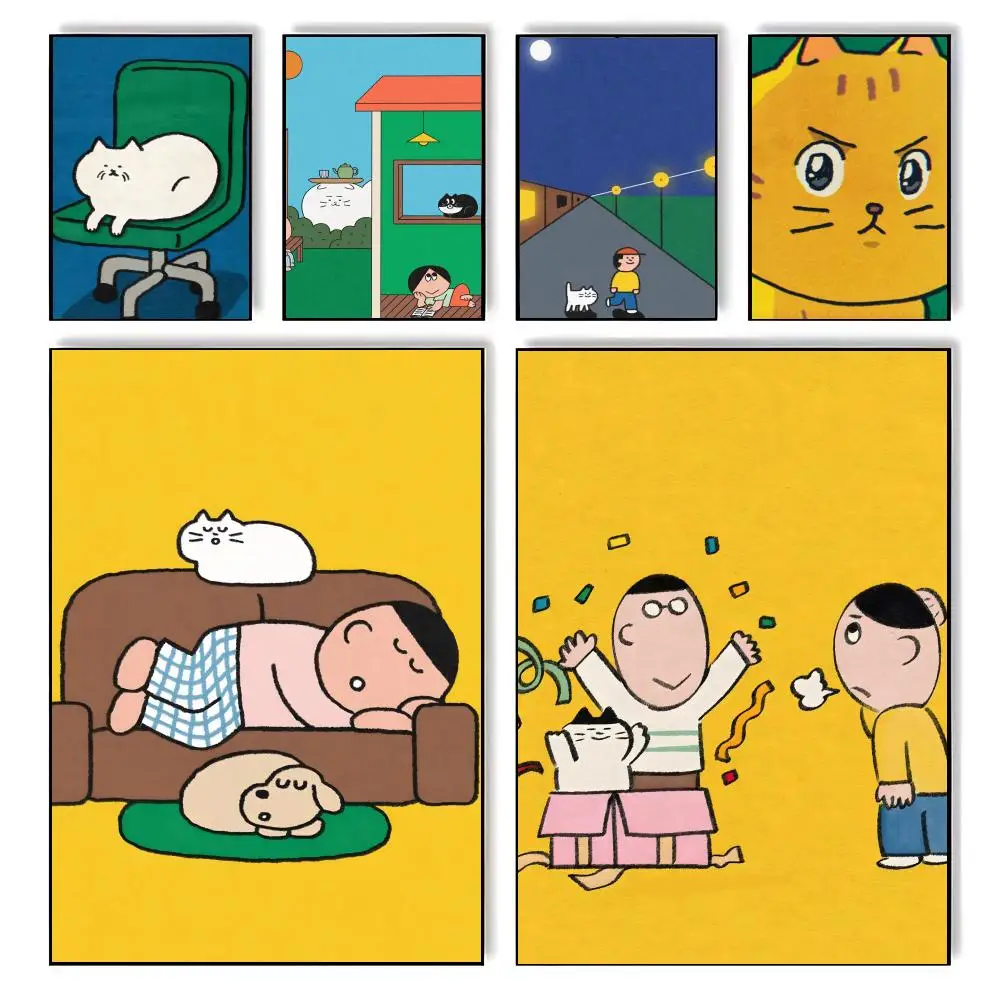 Daily C-Cat Daily Life IllustrationS Poster, selbstklebendes, stilvolles Kunstdruck-Poster, Wanddekoration für Zuhause