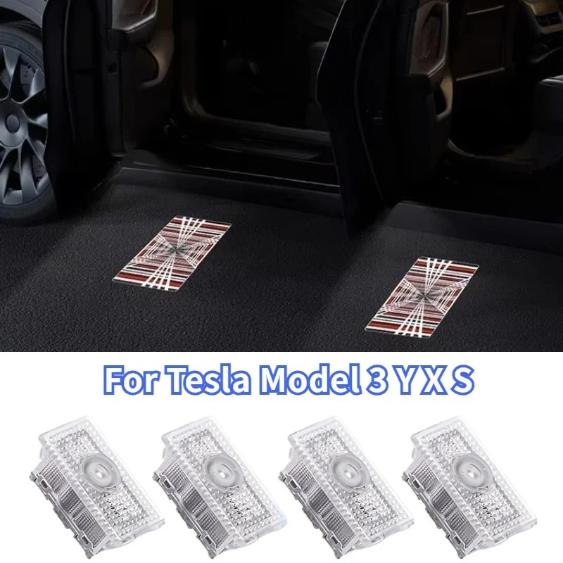 For Tesla Model 3 Y S X Car Door Welcome Light PLAID Time Space Tunnel Lights Door Step Ghost Light New Model Y Juniper 2025